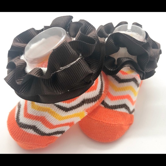 Baby Girls Orange, White & Brown Socks & Headband - Picture 4 of 4